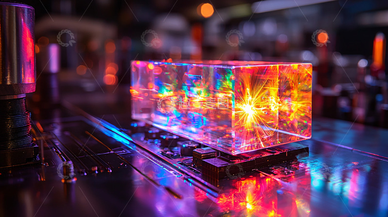 高清大图下载【趣麦麦图】彩色光芒闪耀的立方体