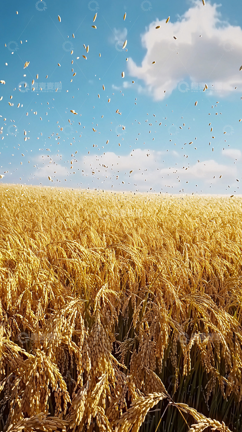 高清大图下载【趣麦麦图】金黄麦田蓝天白云飞虫