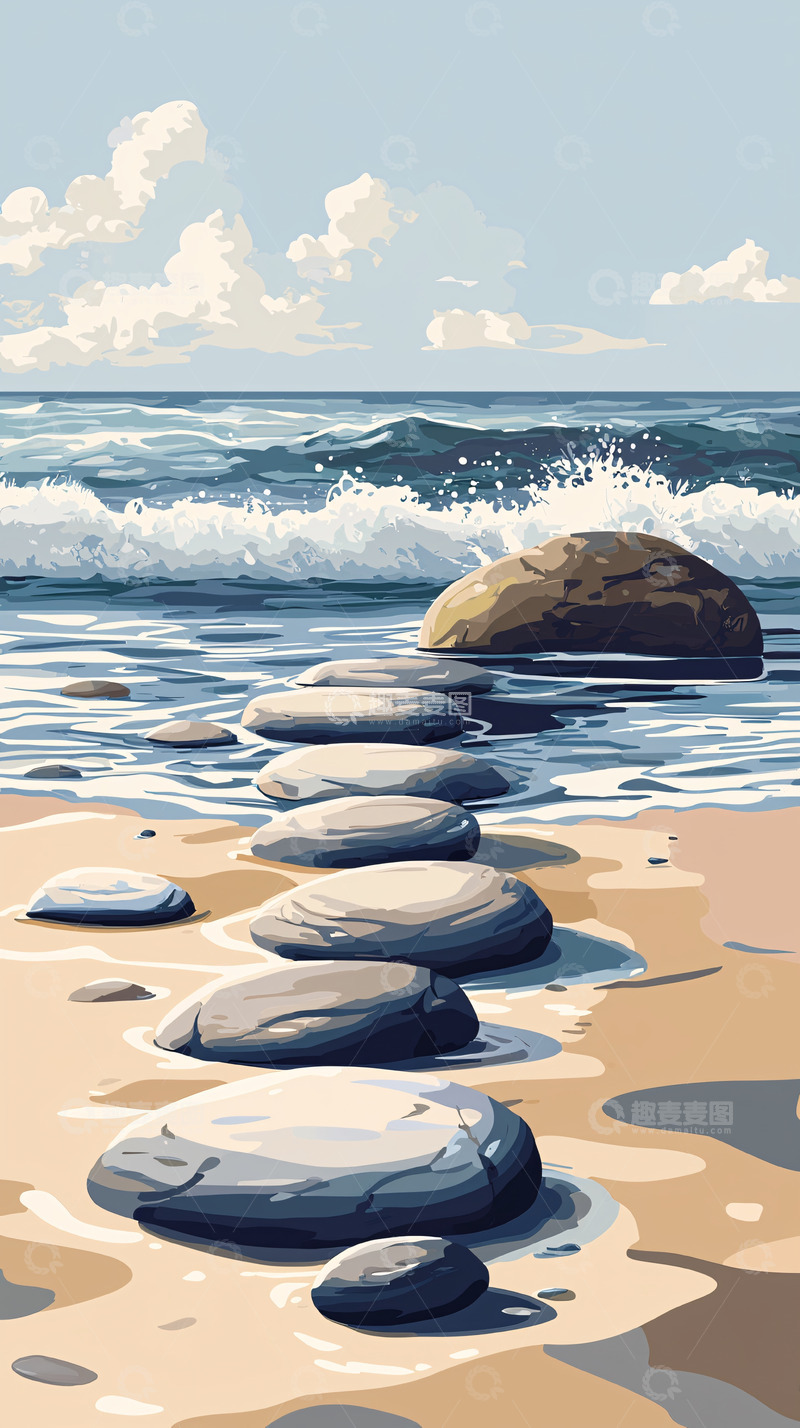 高清大图下载【趣麦麦图】海滩石径通向大海