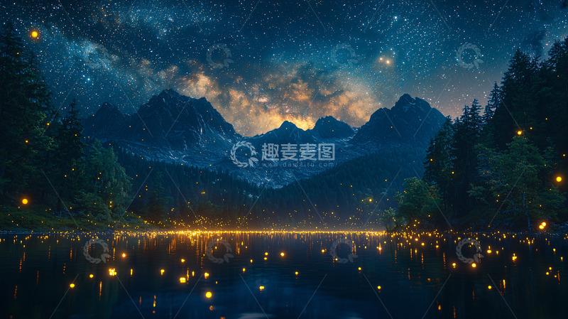 高清大图下载【趣麦麦图】星空湖泊山脉