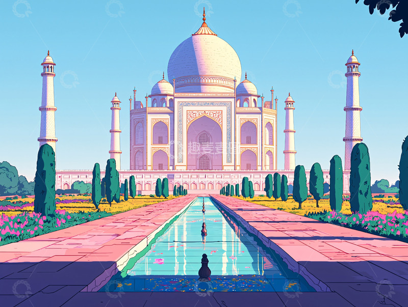 高清大图下载【趣麦麦图】泰姬陵插画