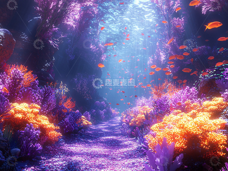 高清大图下载【趣麦麦图】海底珊瑚礁鱼群