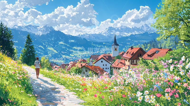 高清大图下载【趣麦麦图】阿尔卑斯山乡村田园风光