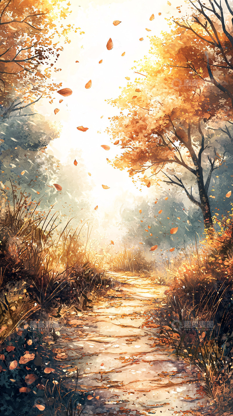 高清大图下载【趣麦麦图】秋日落叶小路