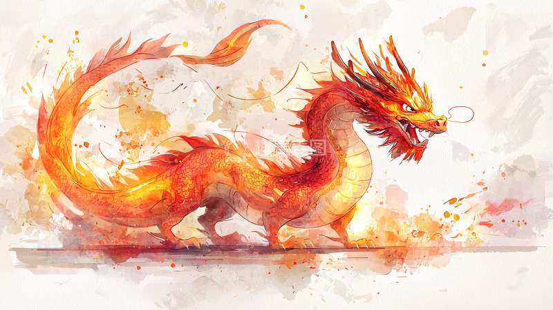 高清大图下载【趣麦麦图】火焰色中国龙