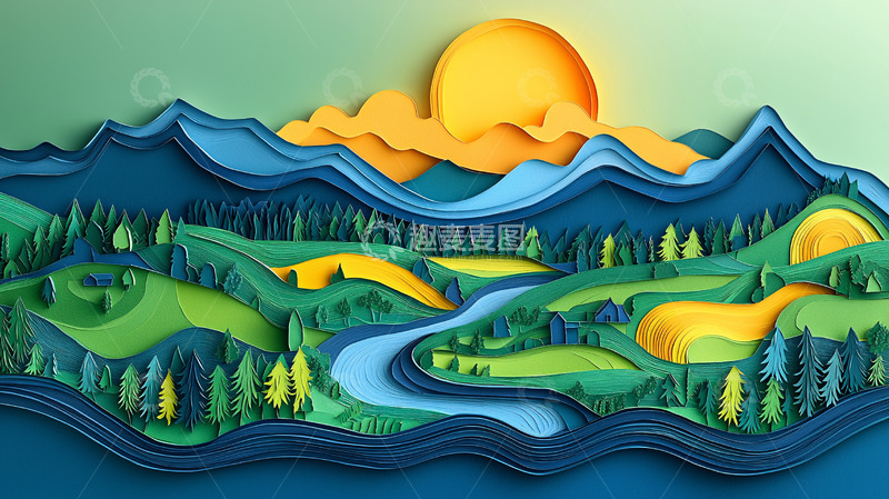 高清大图下载【趣麦麦图】立体纸艺风景画