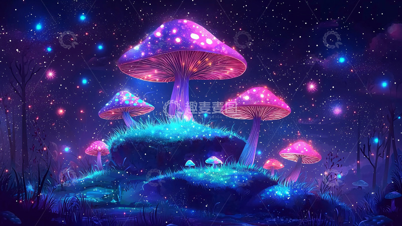 高清大图下载【趣麦麦图】梦幻发光蘑菇