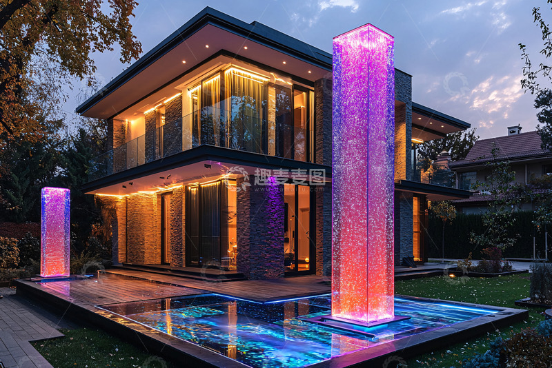 高清大图下载【趣麦麦图】现代别墅夜景灯光秀