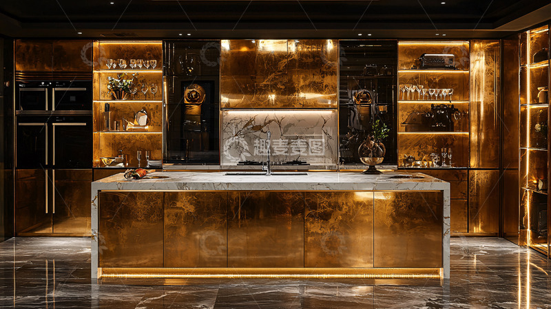 高清大图下载【趣麦麦图】奢华金色现代厨房