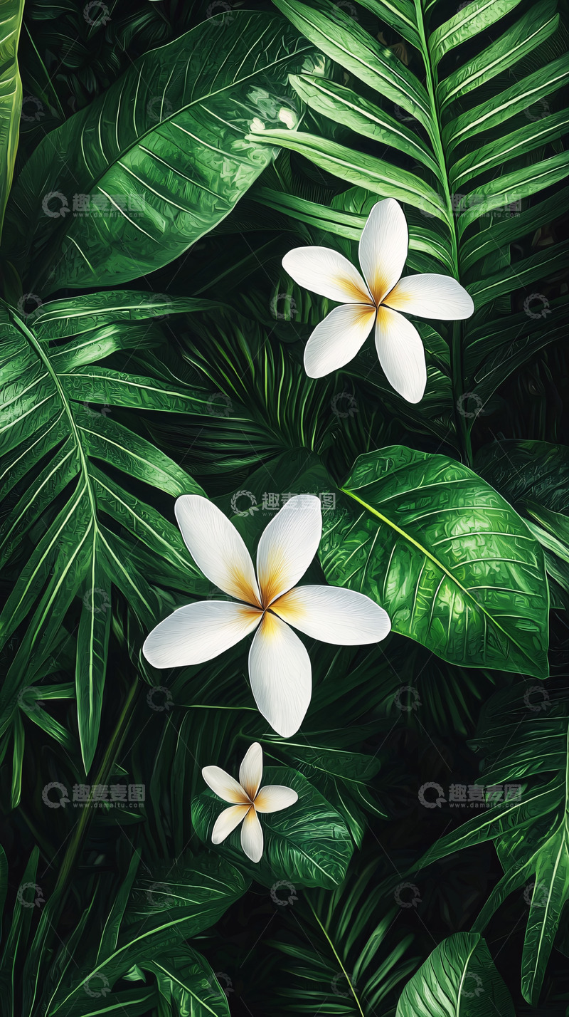 高清大图下载【趣麦麦图】绿叶丛中白花