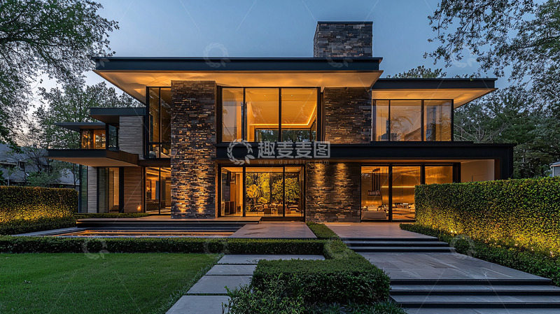 高清大图下载【趣麦麦图】现代简约别墅夜景