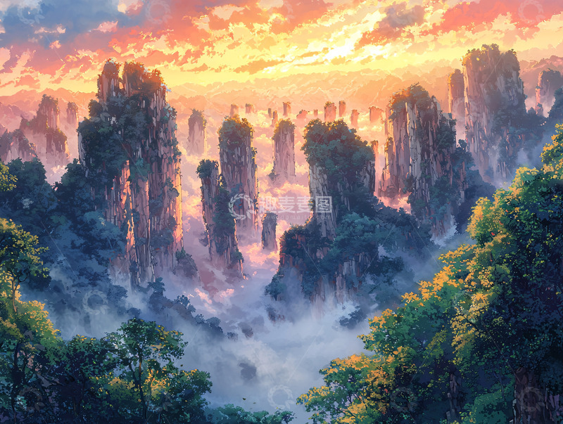 高清大图下载【趣麦麦图】日出云海仙山奇峰