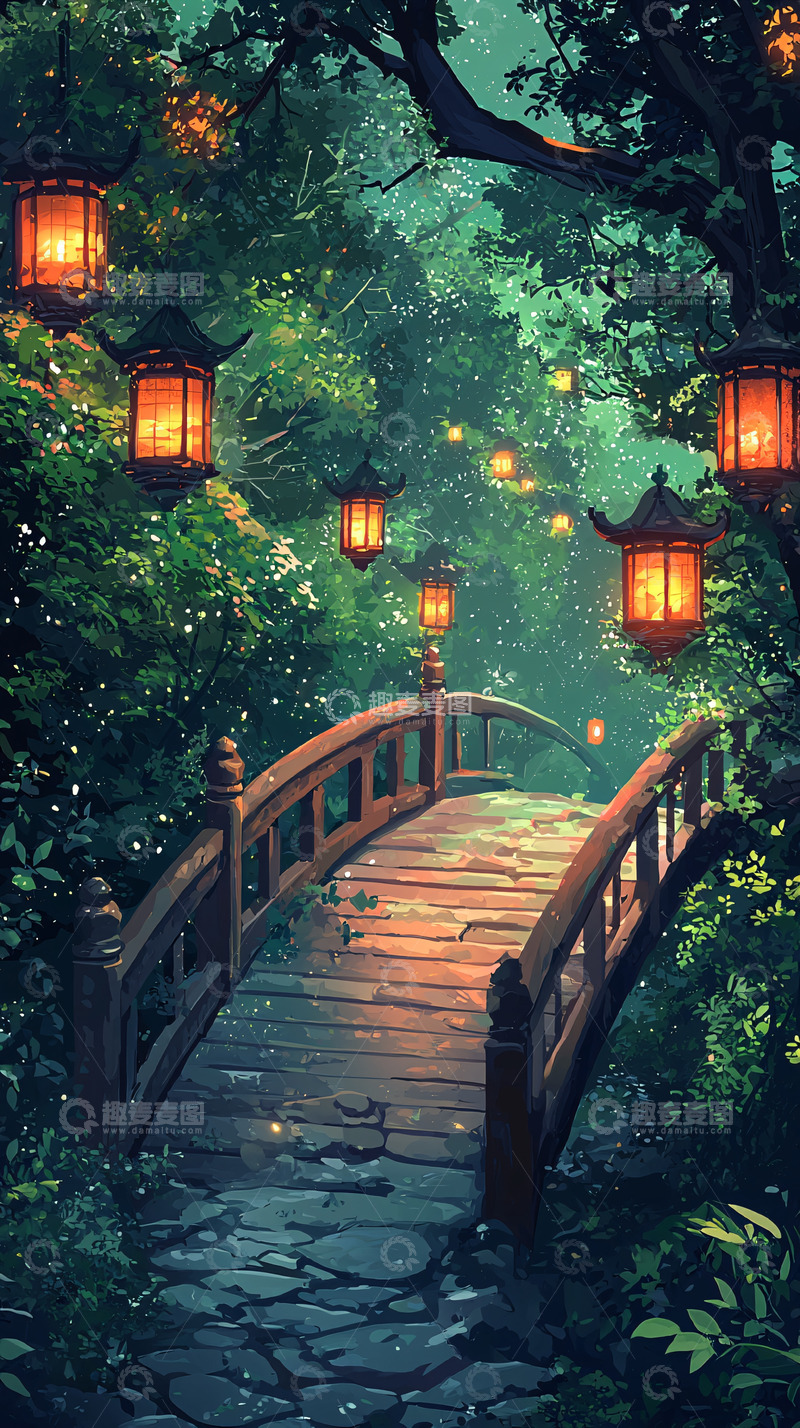 高清大图下载【趣麦麦图】梦幻森林小桥流水