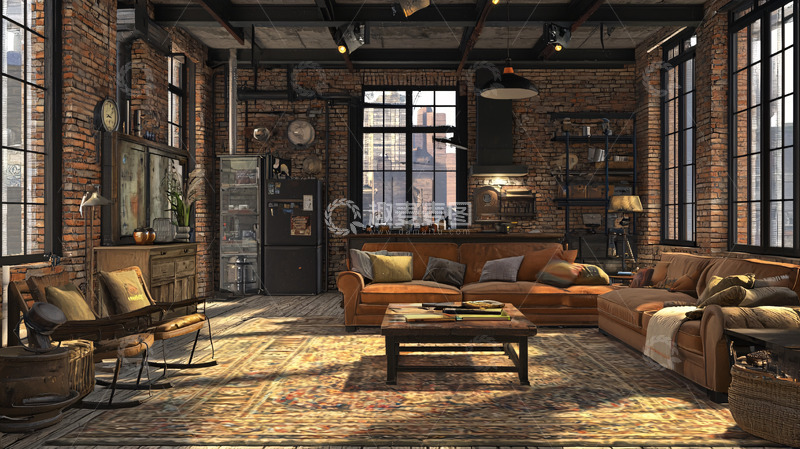 高清大图下载【趣麦麦图】loft风格客厅