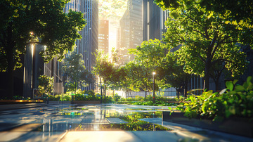 阳光洒在城市绿洲