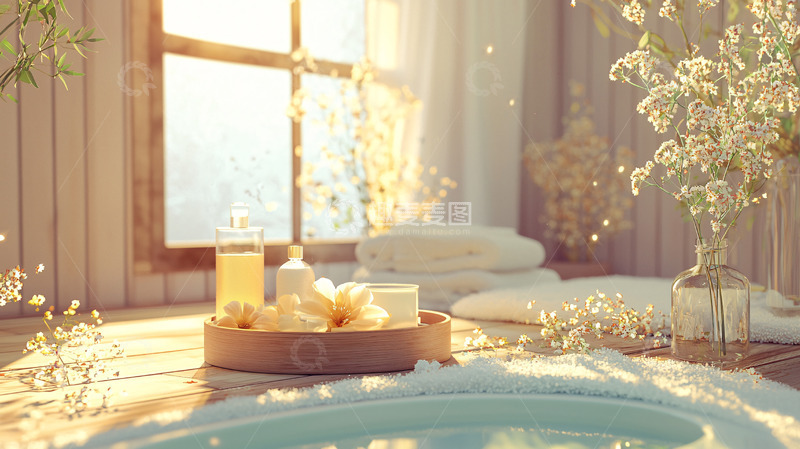 高清大图下载【趣麦麦图】阳光洒进浴缸的温馨场景