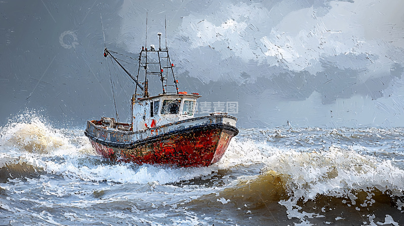 高清大图下载【趣麦麦图】狂风暴雨中的渔船