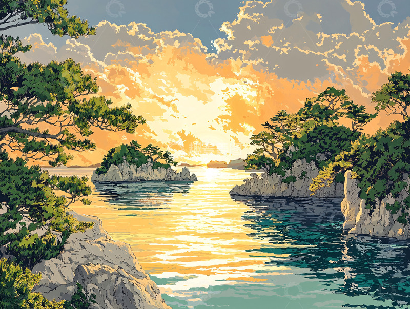 高清大图下载【趣麦麦图】金色夕阳海景图