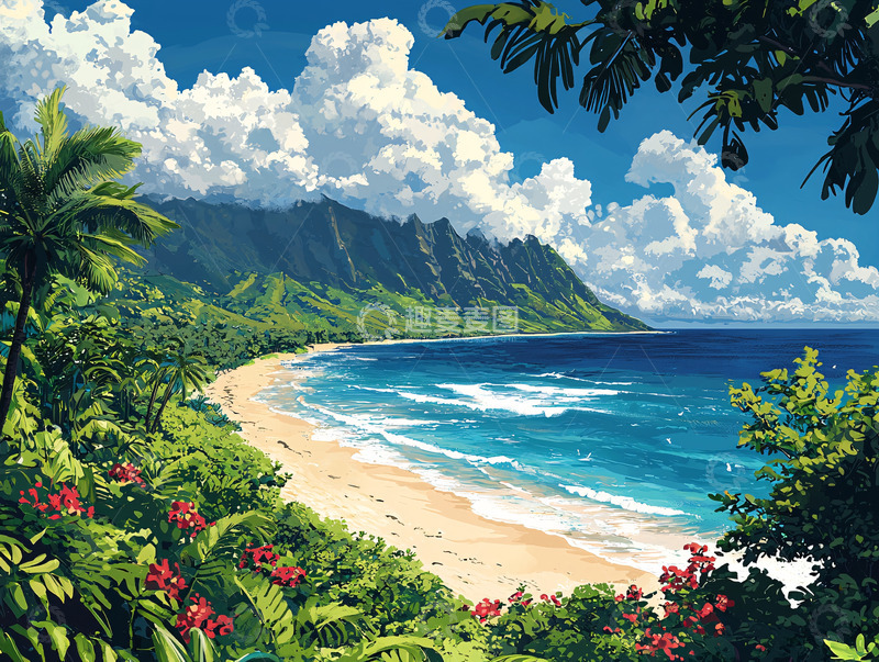 高清大图下载【趣麦麦图】热带海滩风景画