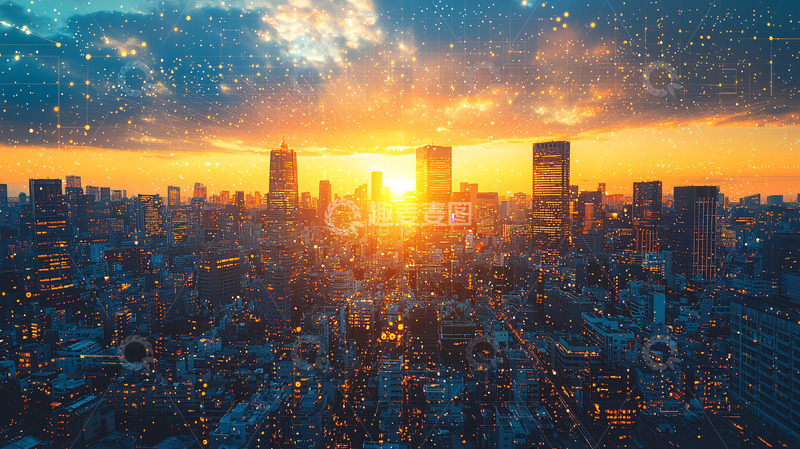高清大图下载【趣麦麦图】日出城市星空全景图