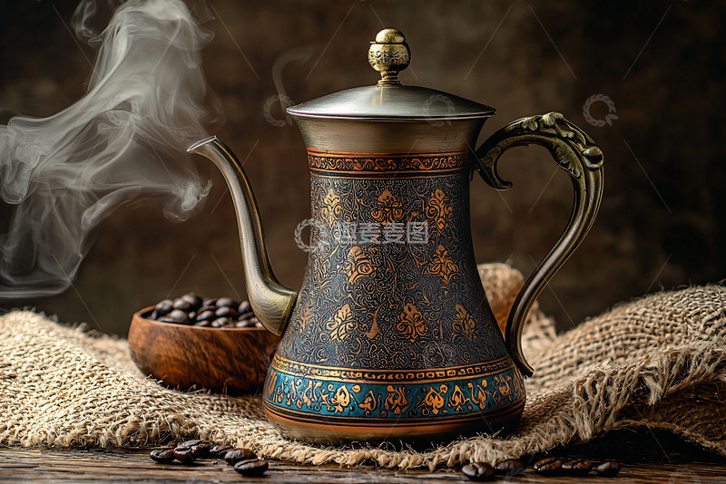 高清大图下载【趣麦麦图】复古咖啡壶与咖啡豆