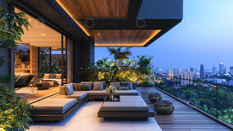 高清大图下载【趣麦麦图】高端公寓阳台夜景