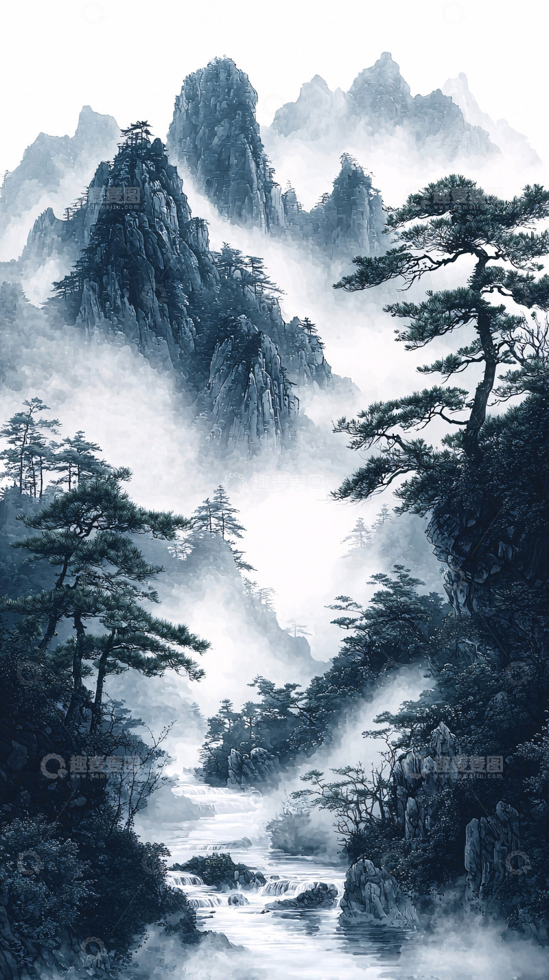 高清大图下载【趣麦麦图】水墨山水画48