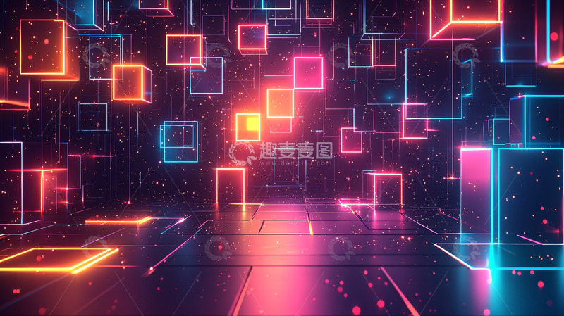 高清大图下载【趣麦麦图】科技感霓虹立方体