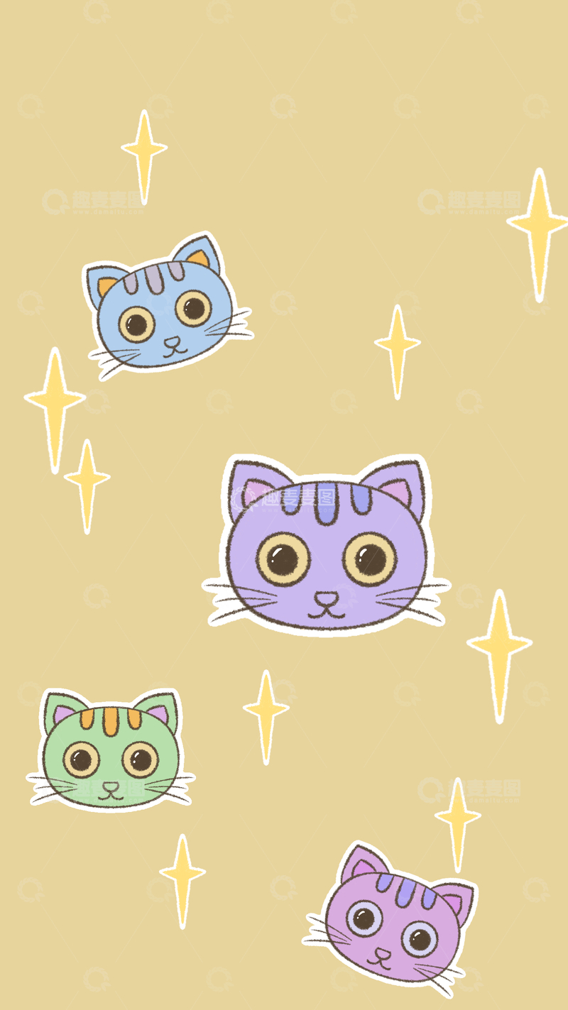 源文件下载【趣麦麦图】手绘猫咪贴纸