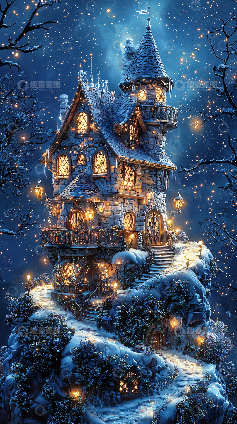 高清大图下载【趣麦麦图】夜空下的童话城堡
