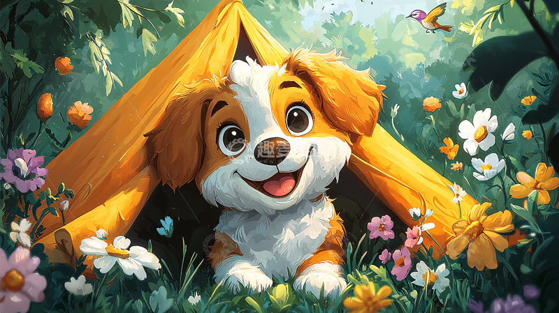 高清大图下载【趣麦麦图】可爱小狗在帐篷前