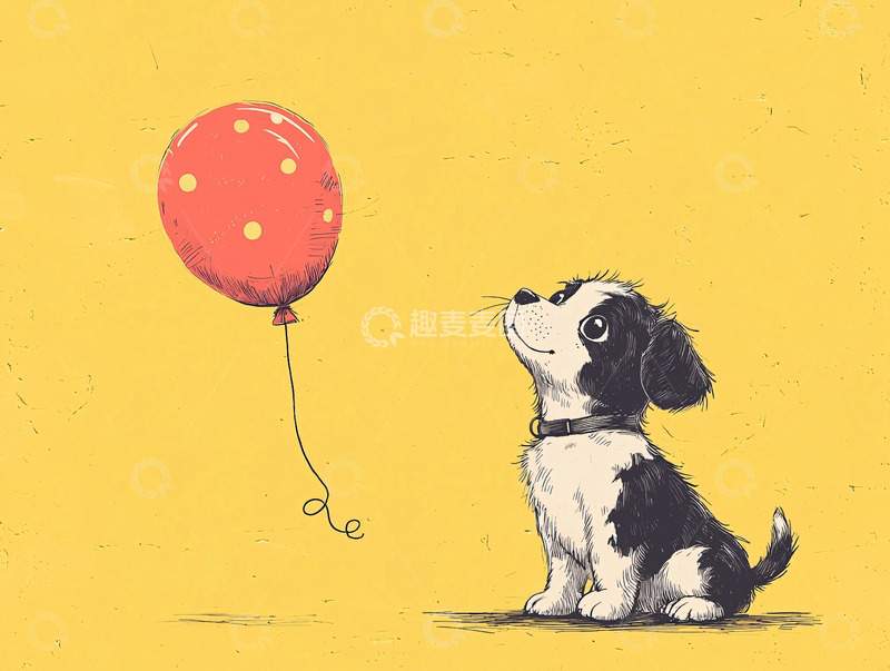 高清大图下载【趣麦麦图】小狗看气球