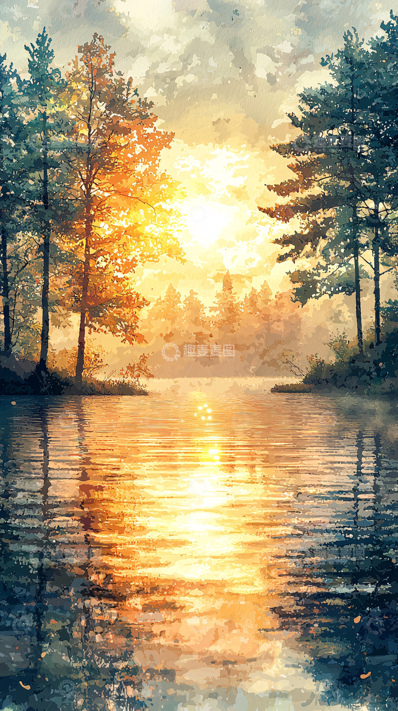 高清大图下载【趣麦麦图】日落湖景