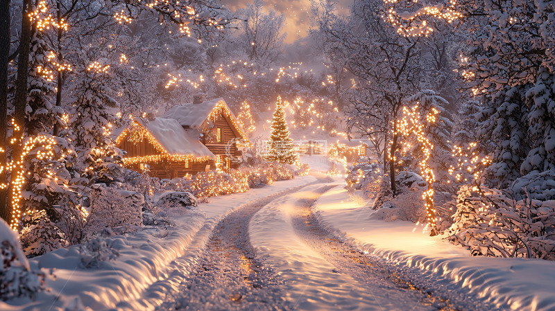 高清大图下载【趣麦麦图】雪夜小路