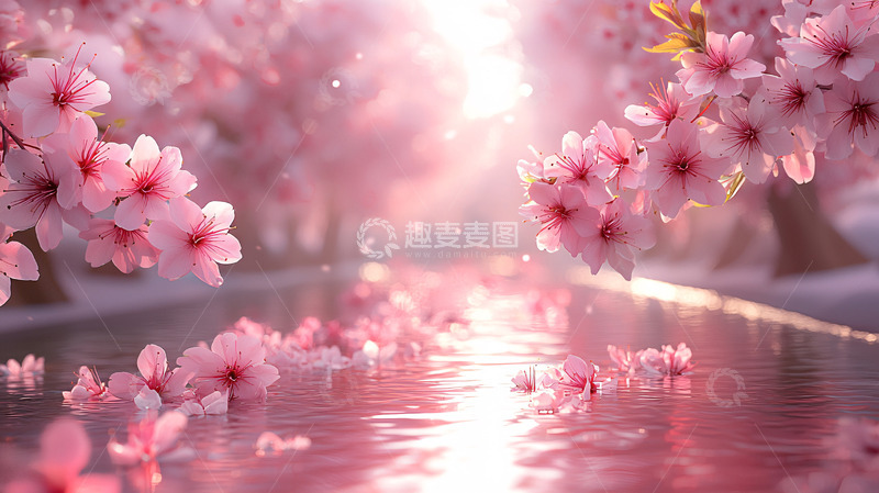 高清大图下载【趣麦麦图】盛开的樱花在水中