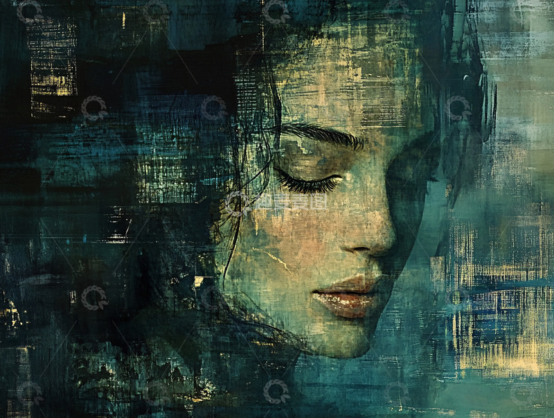 高清大图下载【趣麦麦图】忧郁女子侧脸抽象画