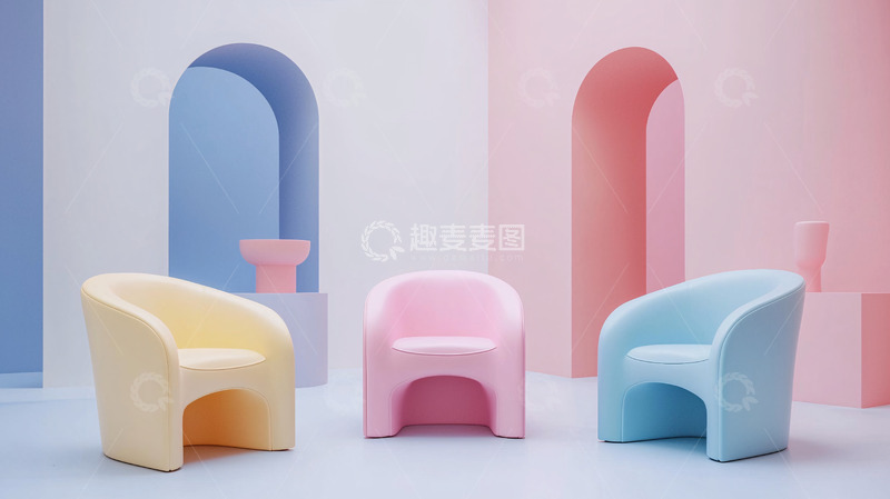 高清大图下载【趣麦麦图】粉色蓝色黄色圆形座椅