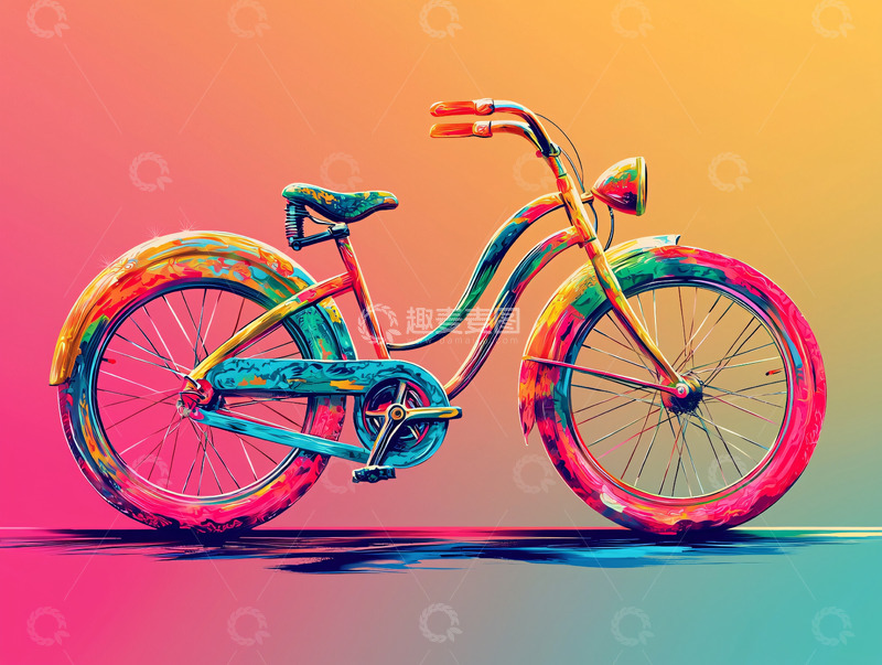 高清大图下载【趣麦麦图】彩色复古自行车
