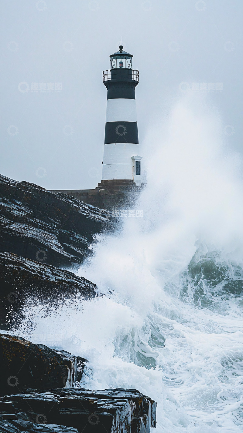 高清大图下载【趣麦麦图】风暴中的黑白灯塔