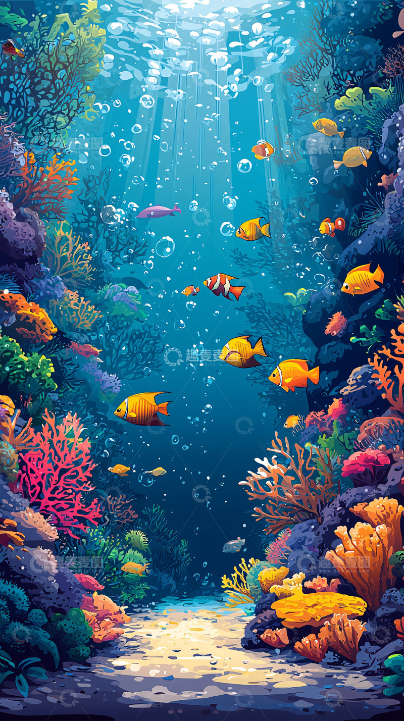高清大图下载【趣麦麦图】海底珊瑚鱼群高清图片