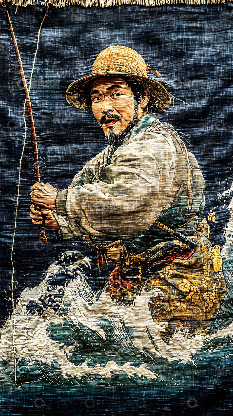 高清大图下载【趣麦麦图】渔夫画像织锦