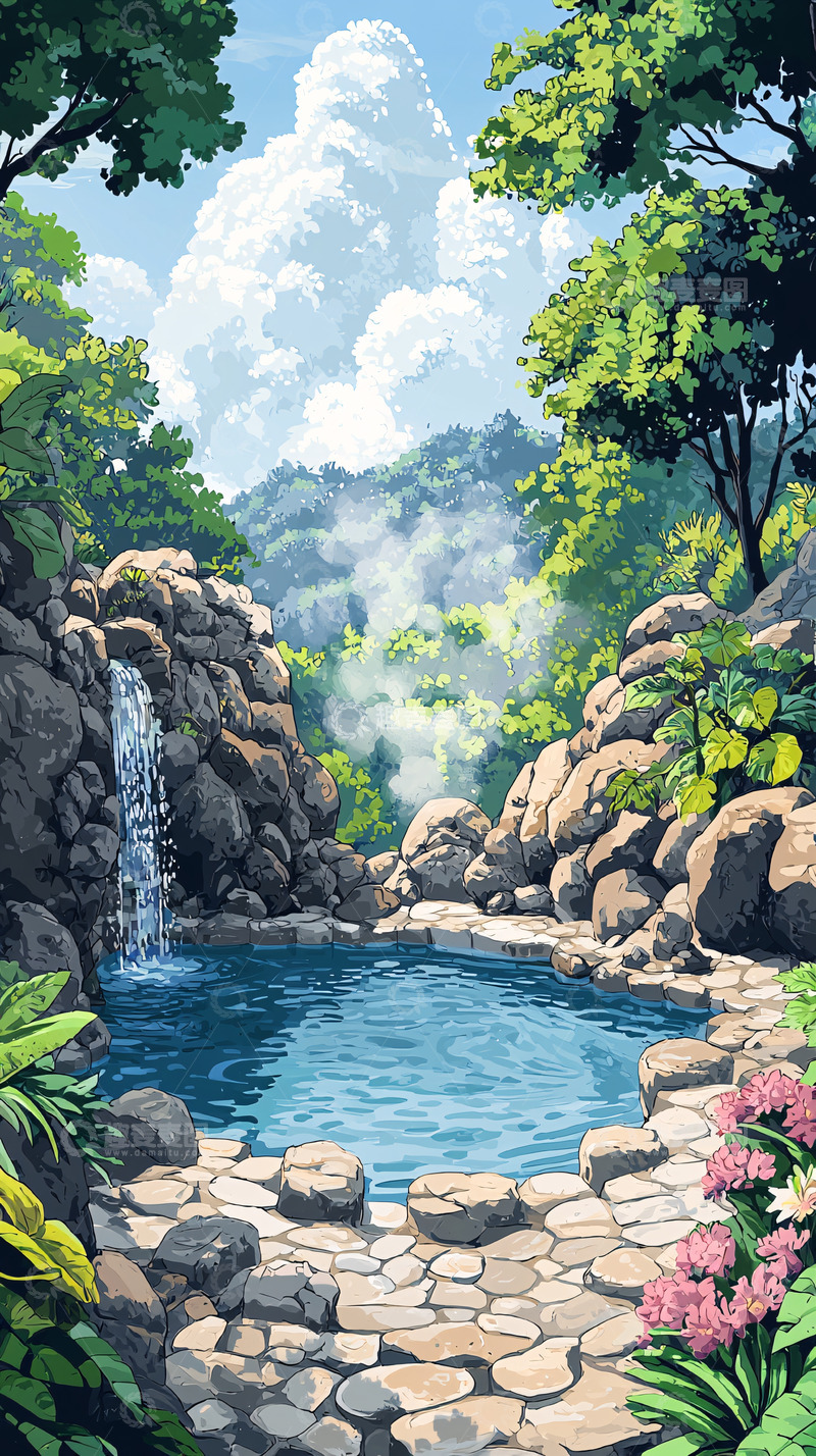 高清大图下载【趣麦麦图】宁静的森林温泉美景