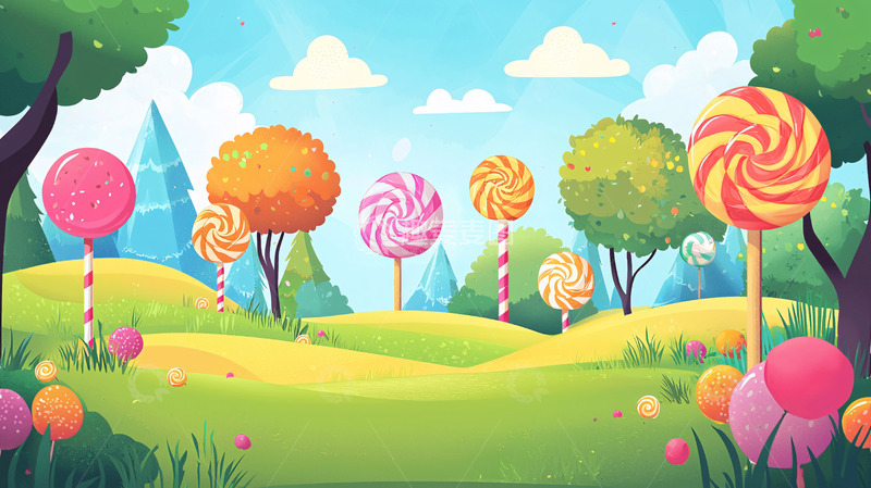 高清大图下载【趣麦麦图】卡通糖果树背景图