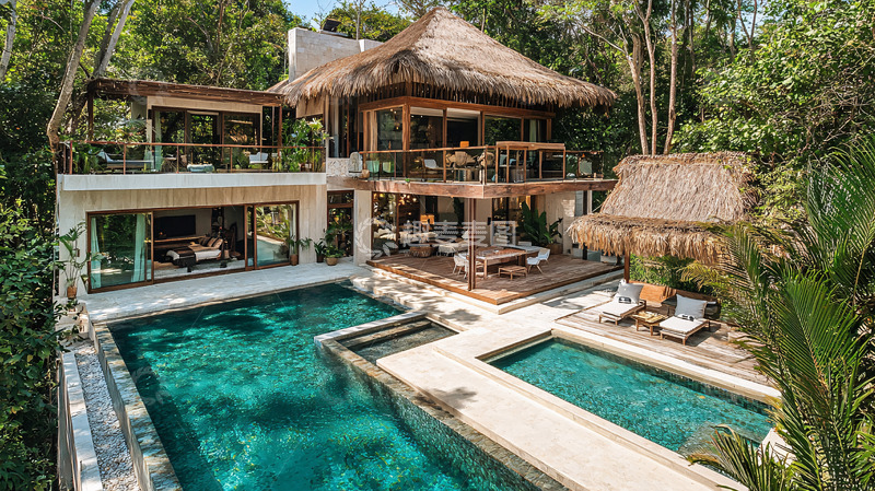 高清大图下载【趣麦麦图】热带雨林别墅泳池