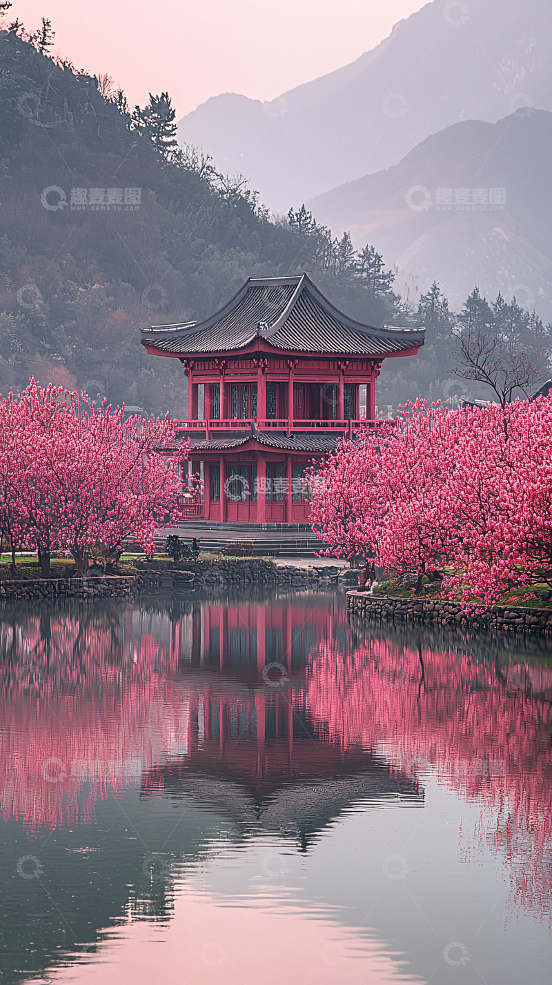 高清大图下载【趣麦麦图】红亭映山