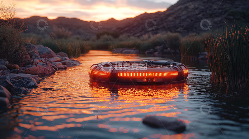 高清大图下载【趣麦麦图】夕阳下河流中的发光圆盘