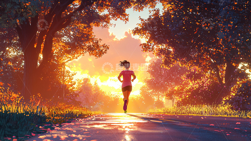 高清大图下载【趣麦麦图】夕阳下跑步的女孩