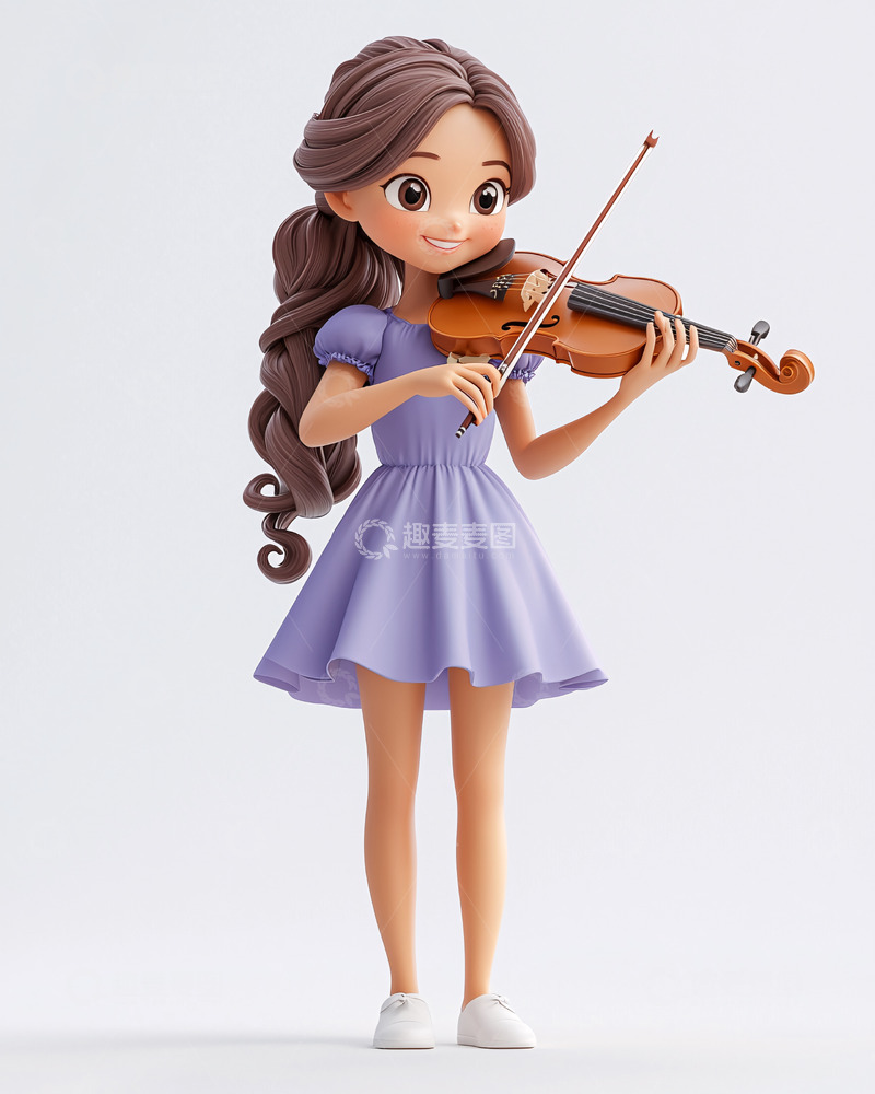 高清大图下载【趣麦麦图】可爱卡通女孩拉小提琴