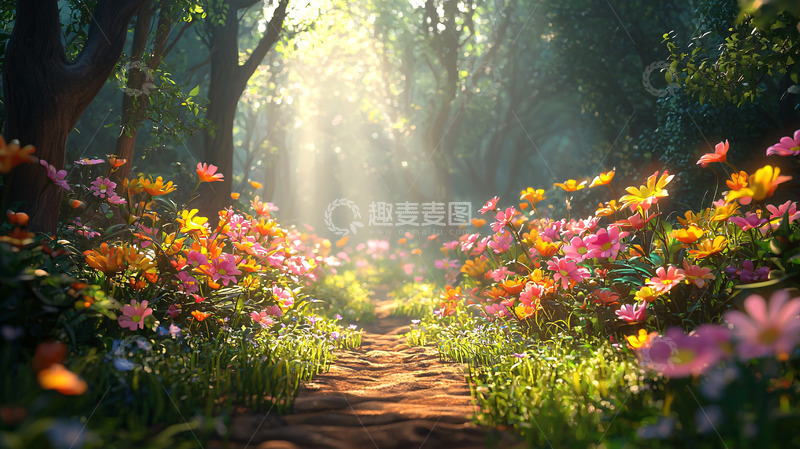 高清大图下载【趣麦麦图】阳光穿过森林花径
