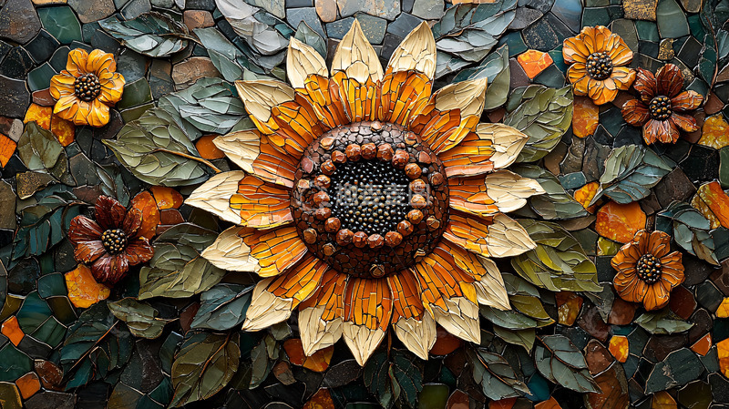 高清大图下载【趣麦麦图】石头拼贴画向日葵